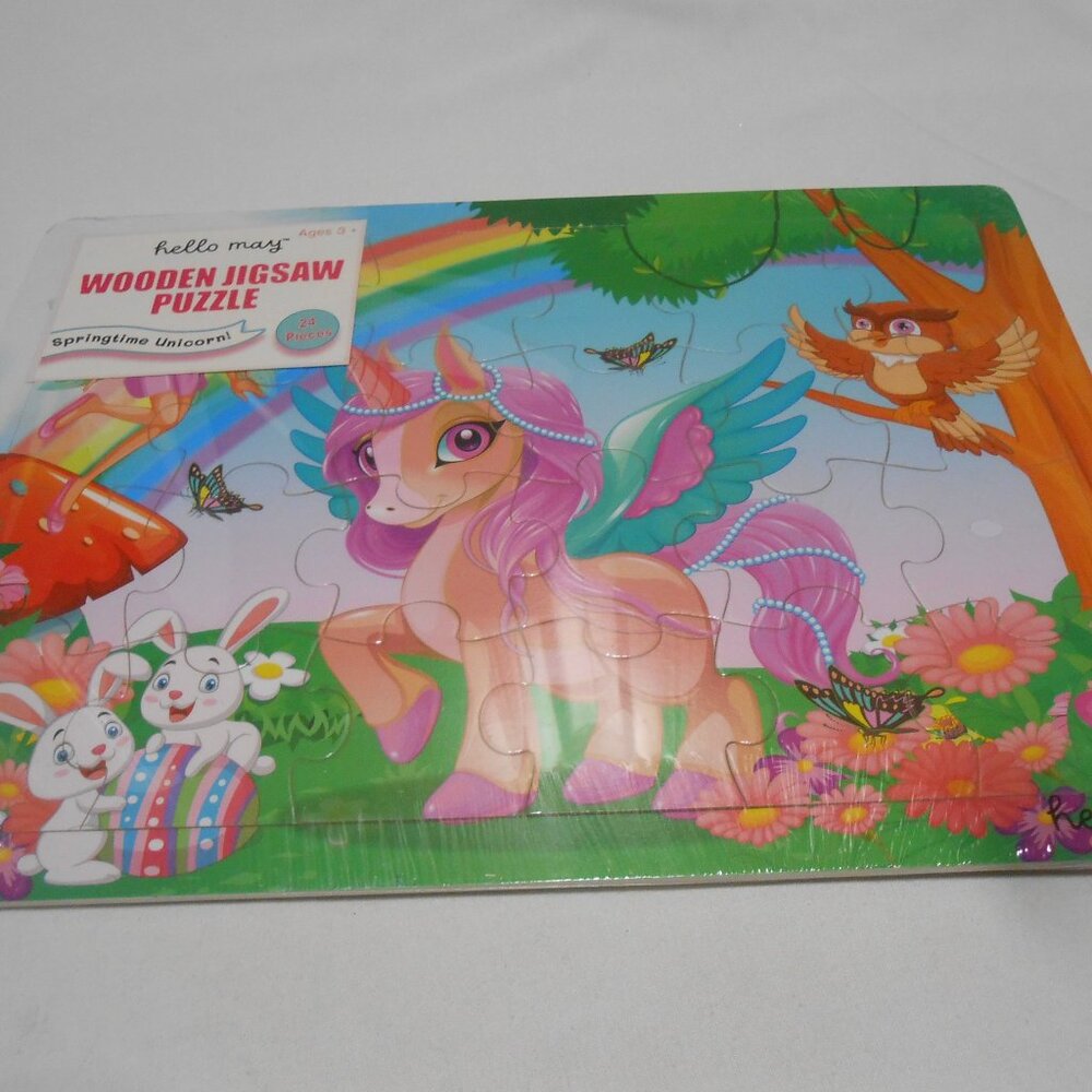 SPRINGTIME UNICORN WOODEN HELLO MAY COLORFUL 24 PCS FRAME TRAY PUZZLE NEW 🧩🎁